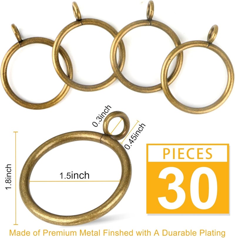 Hanitronic Antique Brass Curtain Rings with Eyelets for Up to 1.2-inch Curtain Rods (Set of 30 PCS Curtain Rings) - Image 2